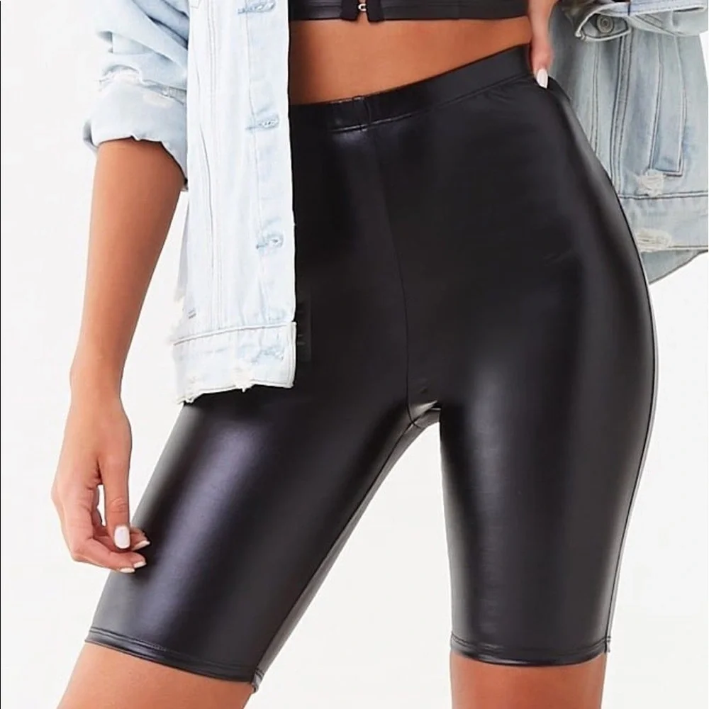 Faux Leather Biker Shorts - Black - Size Small - Picture 1 of 5